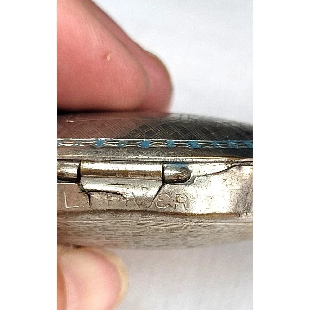 LT Piver Antique Powder Compact w Mirror 2 intact powders and Powder Puff Silver